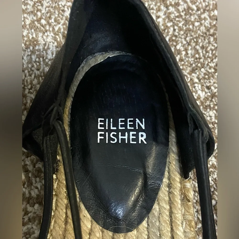 Eileen Fisher Black Leather Lee D'Orsay Espadrille Flat Shoe Women's Size 9